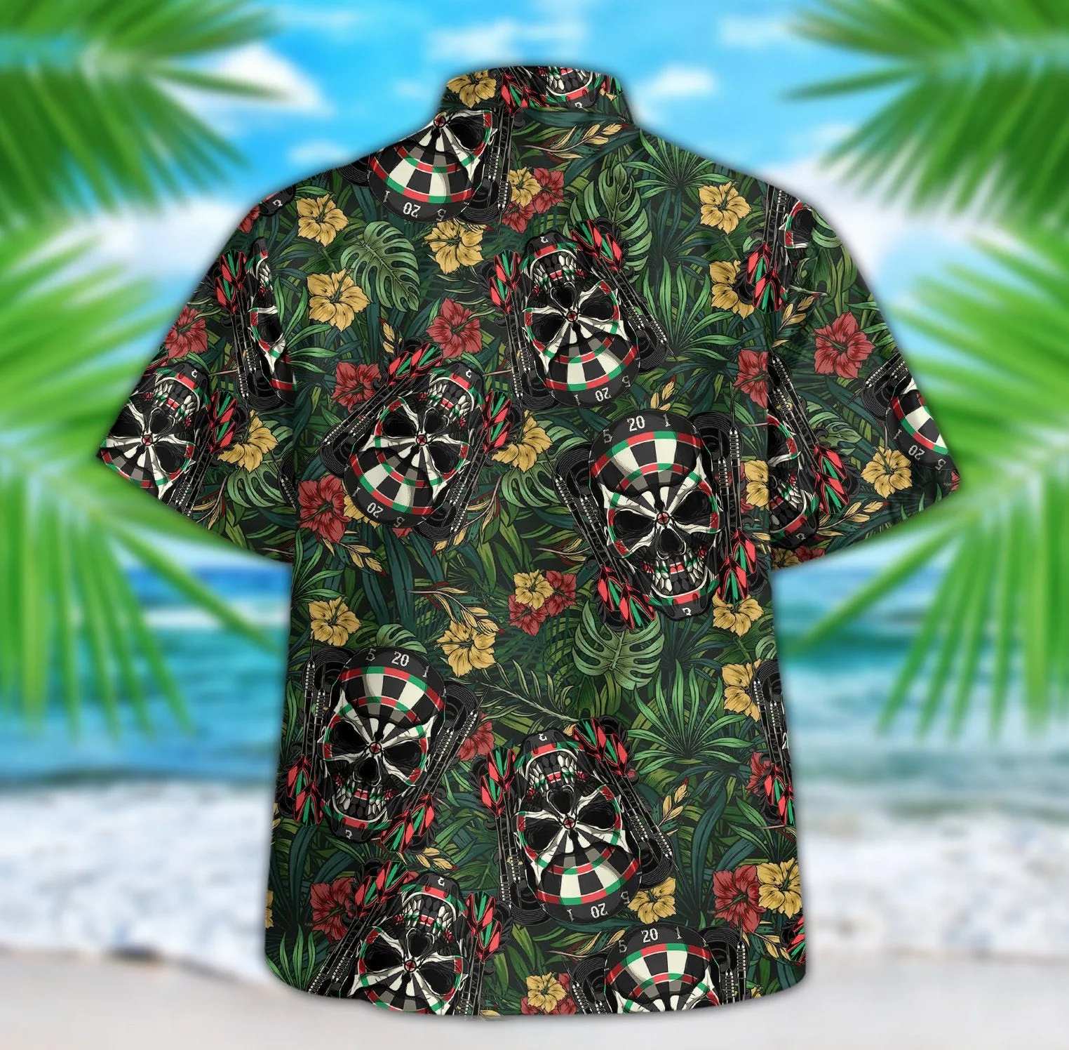 3D All Over Print Floral Skull Dart Hawaiian Shirt, Gift for Dart Player, Skull Shirt