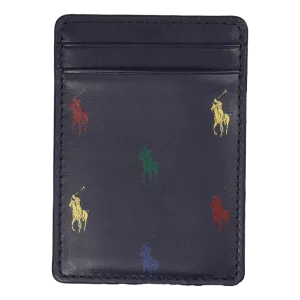 Allover Pony Leather Magnetic Card Case Navy/Multi Pony