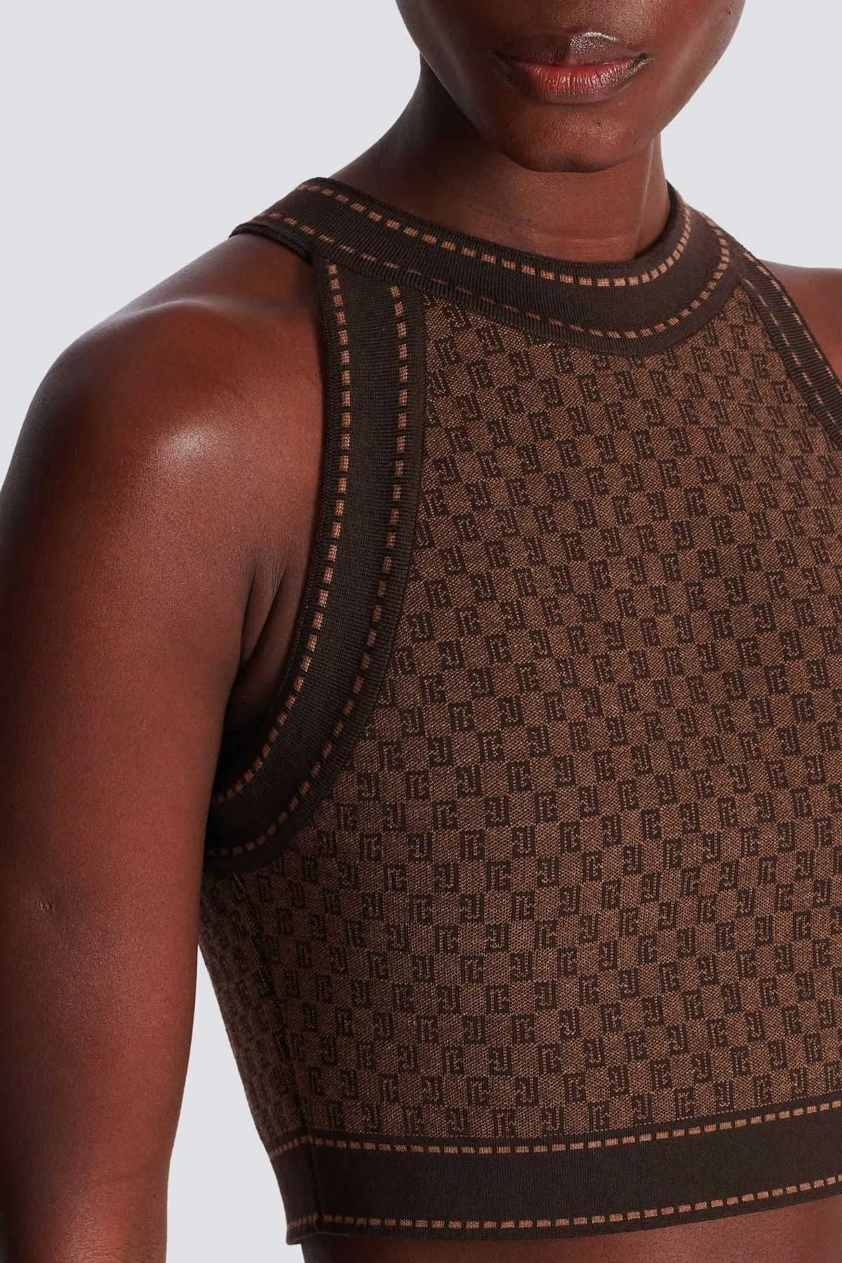 Balmain Monogram Knitted Crop Top - Brown