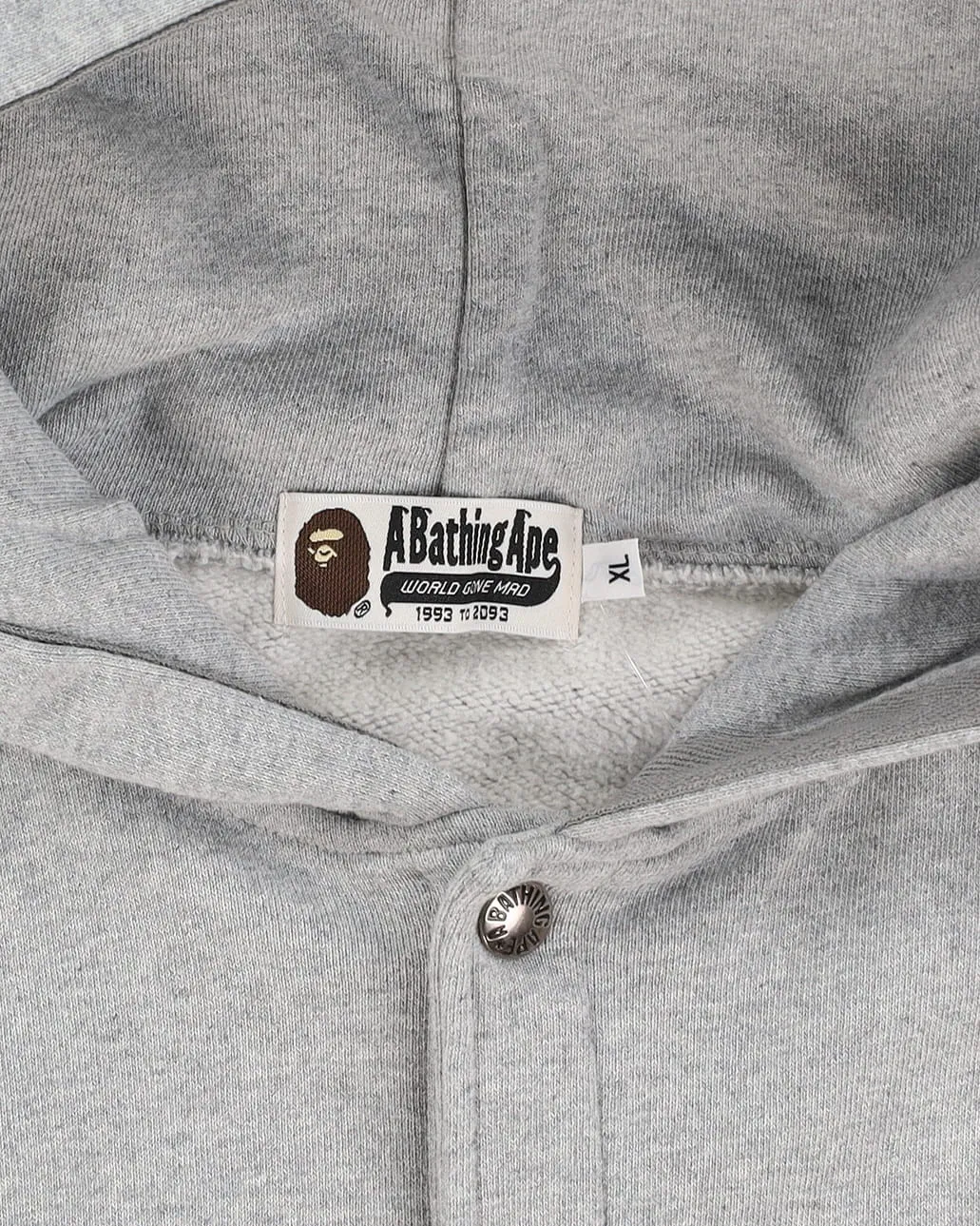 BAPE A Bathing Ape Grey Button Up Shark Hoodie - XL