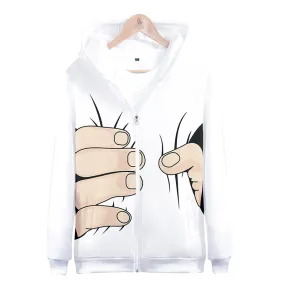 Big finger zipper hoodies fashion man boy zipper clothing woman girl 3D hooded sweatshirt pocket long sleeve casual fun jacket