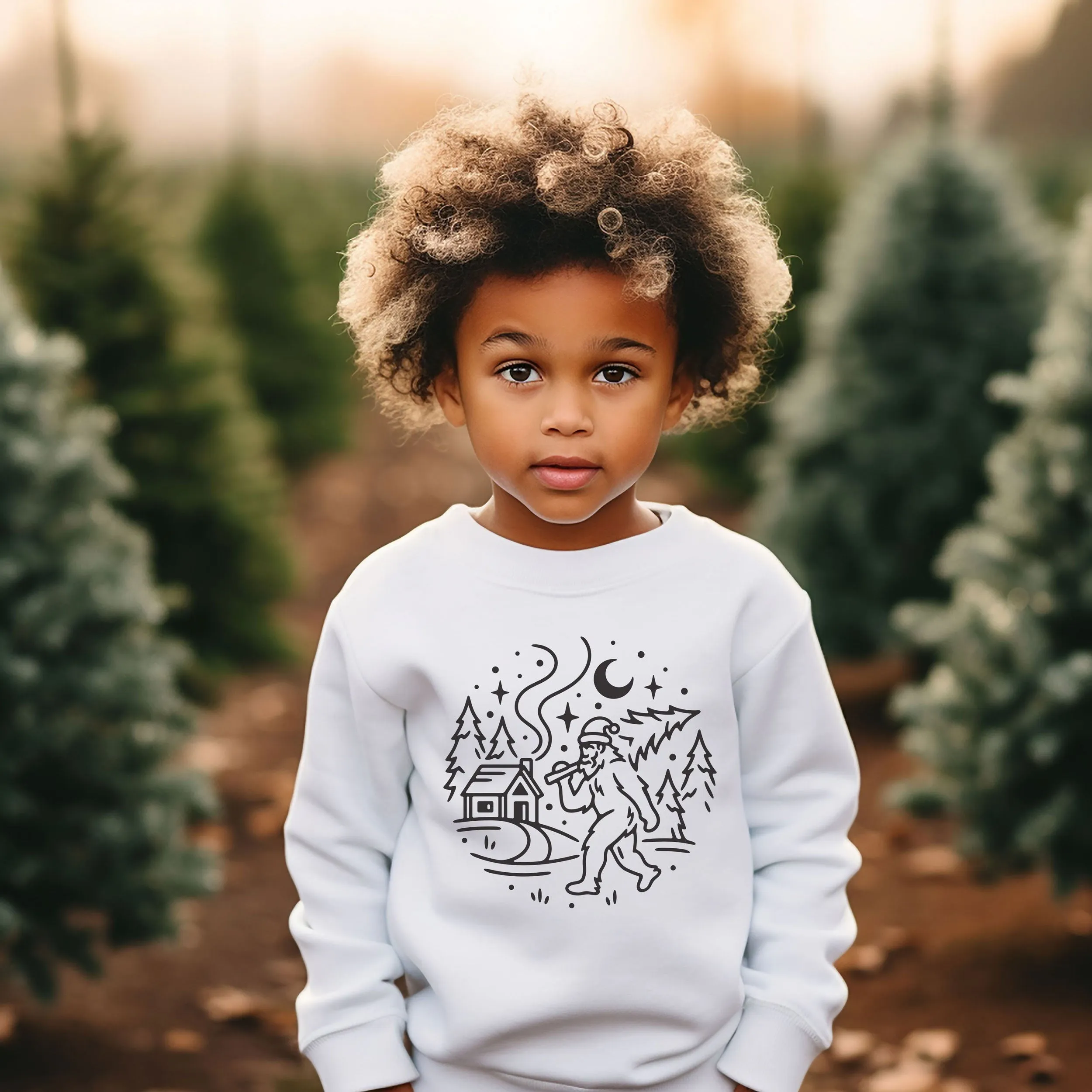 Bigfoot Winter Kids Crewneck Sweatshirts - light or dark artwork