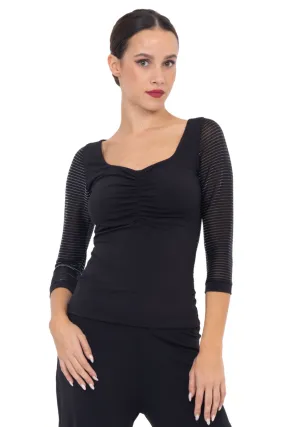 Black Top With Lamé Mesh Back And Sleeves