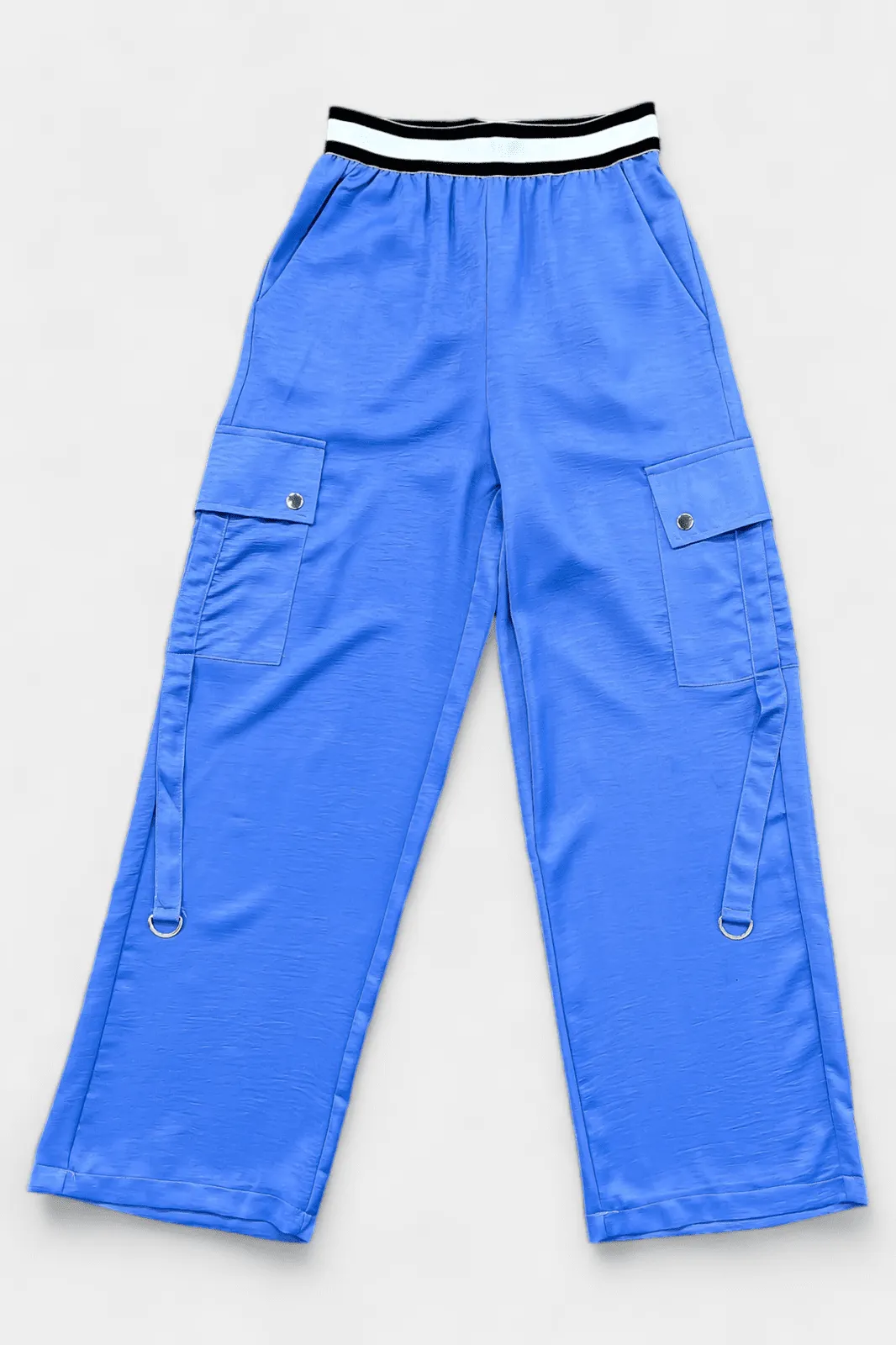 Blue Wide Leg Cargo Pants