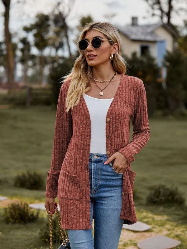 Brushed Pitted Ladies Cardigan Sweater