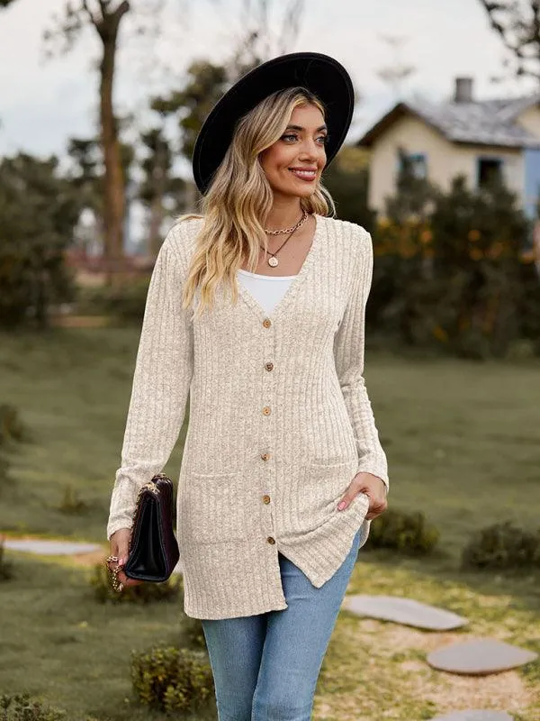 Brushed Pitted Ladies Cardigan Sweater