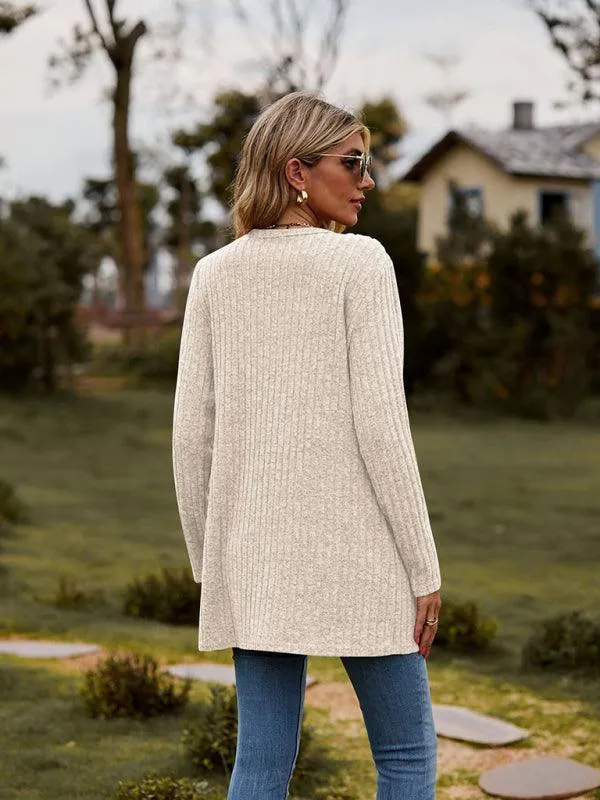 Brushed Pitted Ladies Cardigan Sweater