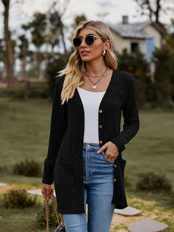 Brushed Pitted Ladies Cardigan Sweater