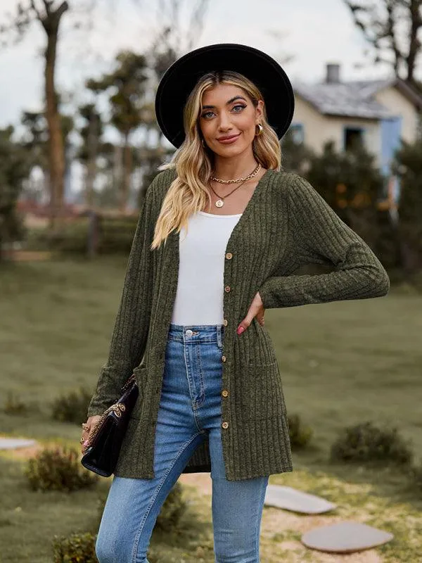 Brushed Pitted Ladies Cardigan Sweater