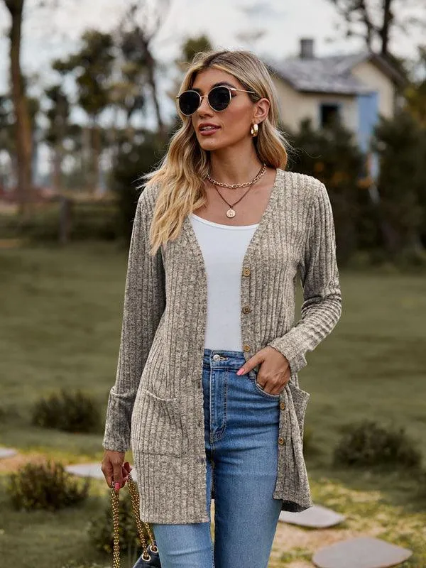 Brushed Pitted Ladies Cardigan Sweater