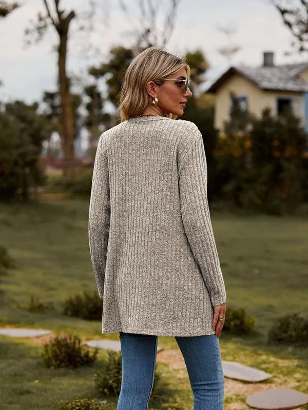 Brushed Pitted Ladies Cardigan Sweater