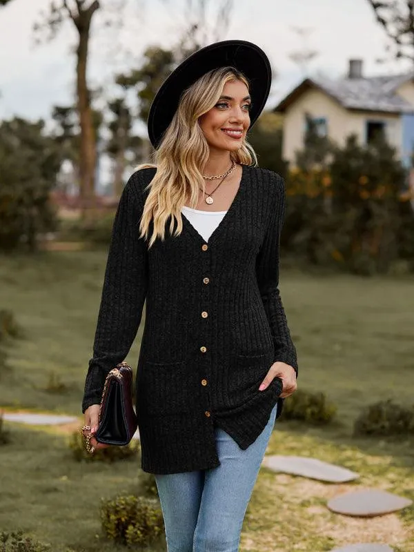 Brushed Pitted Ladies Cardigan Sweater