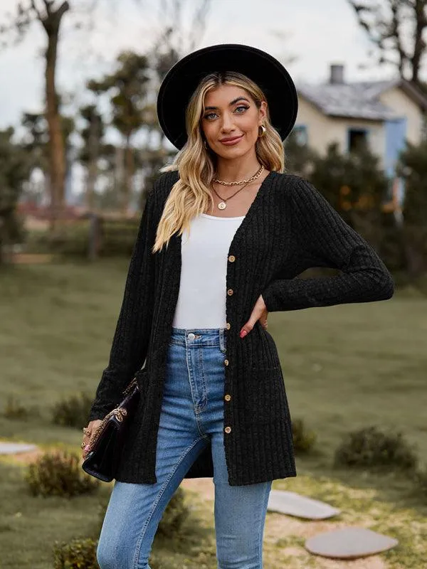 Brushed Pitted Ladies Cardigan Sweater