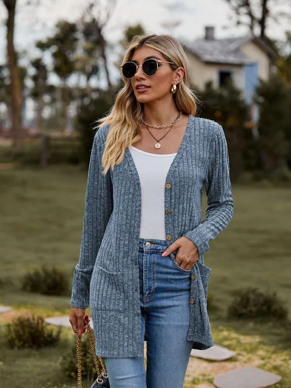 Brushed Pitted Ladies Cardigan Sweater