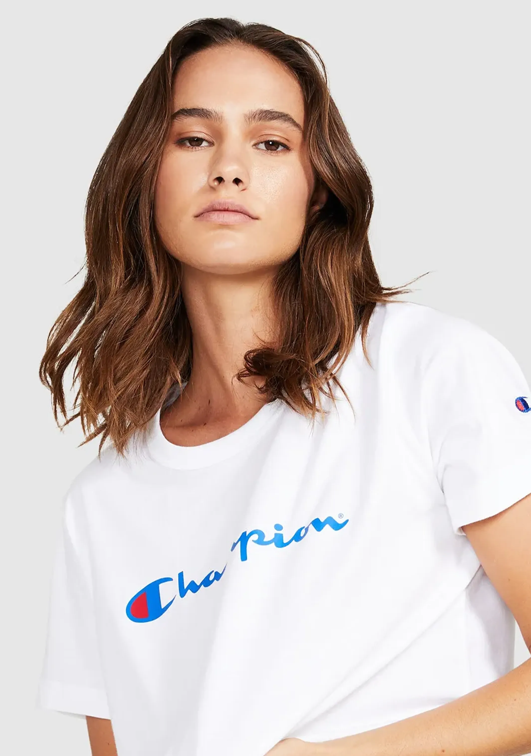 Champion Womens Script Crop Boxy Tee White <BR> CUWGN WIT