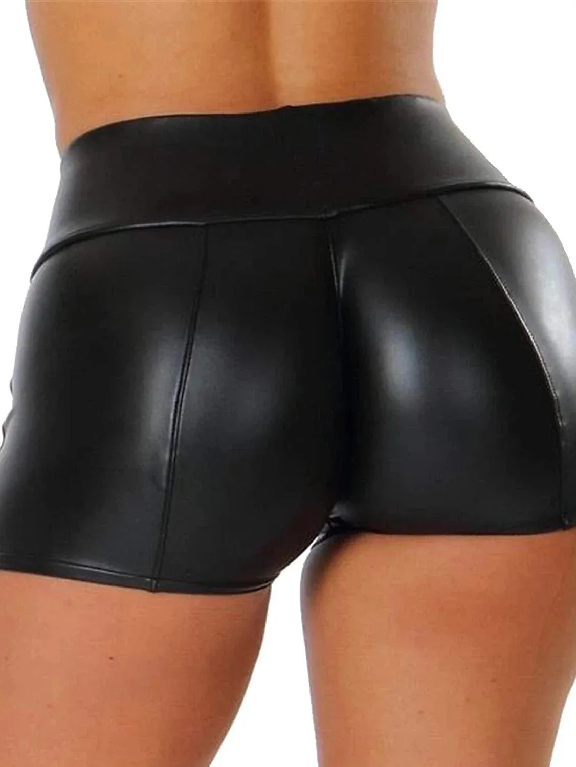 Chic Mid Waist Faux Leather Women's Hot Pants