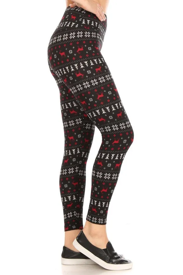 Christmas Reindeer Fair Isle Soft Lounge Fleece Lined Leggings Pants