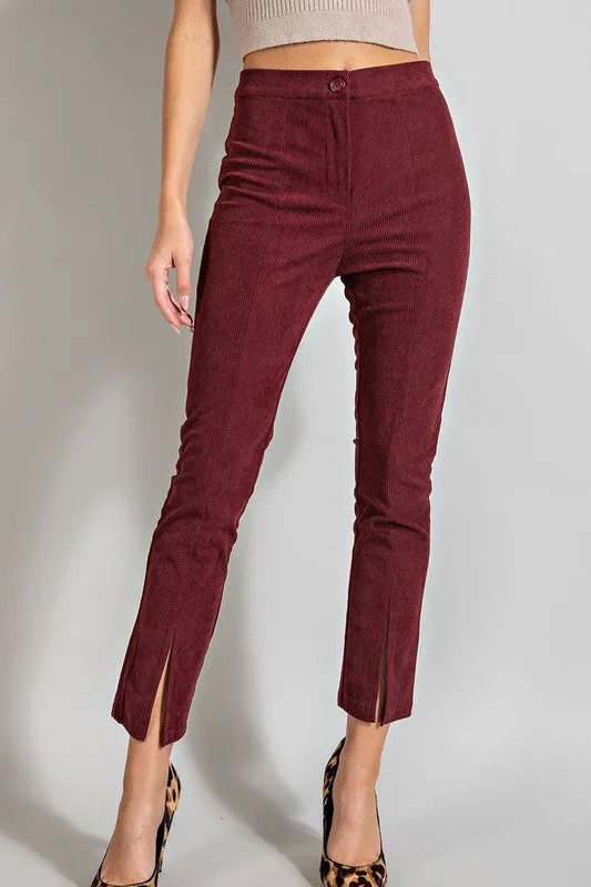 Corduroy Slit Slim Leg Pants