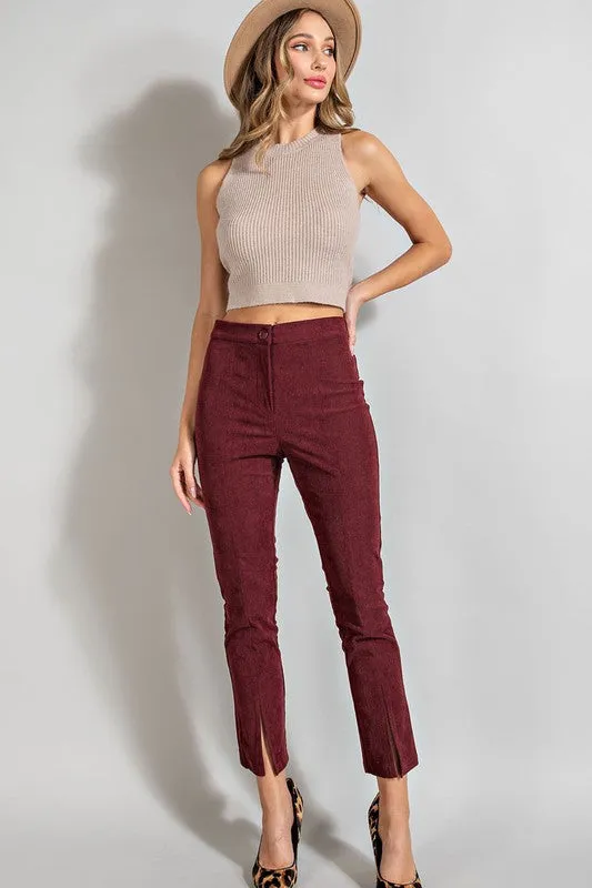 Corduroy Slit Slim Leg Pants