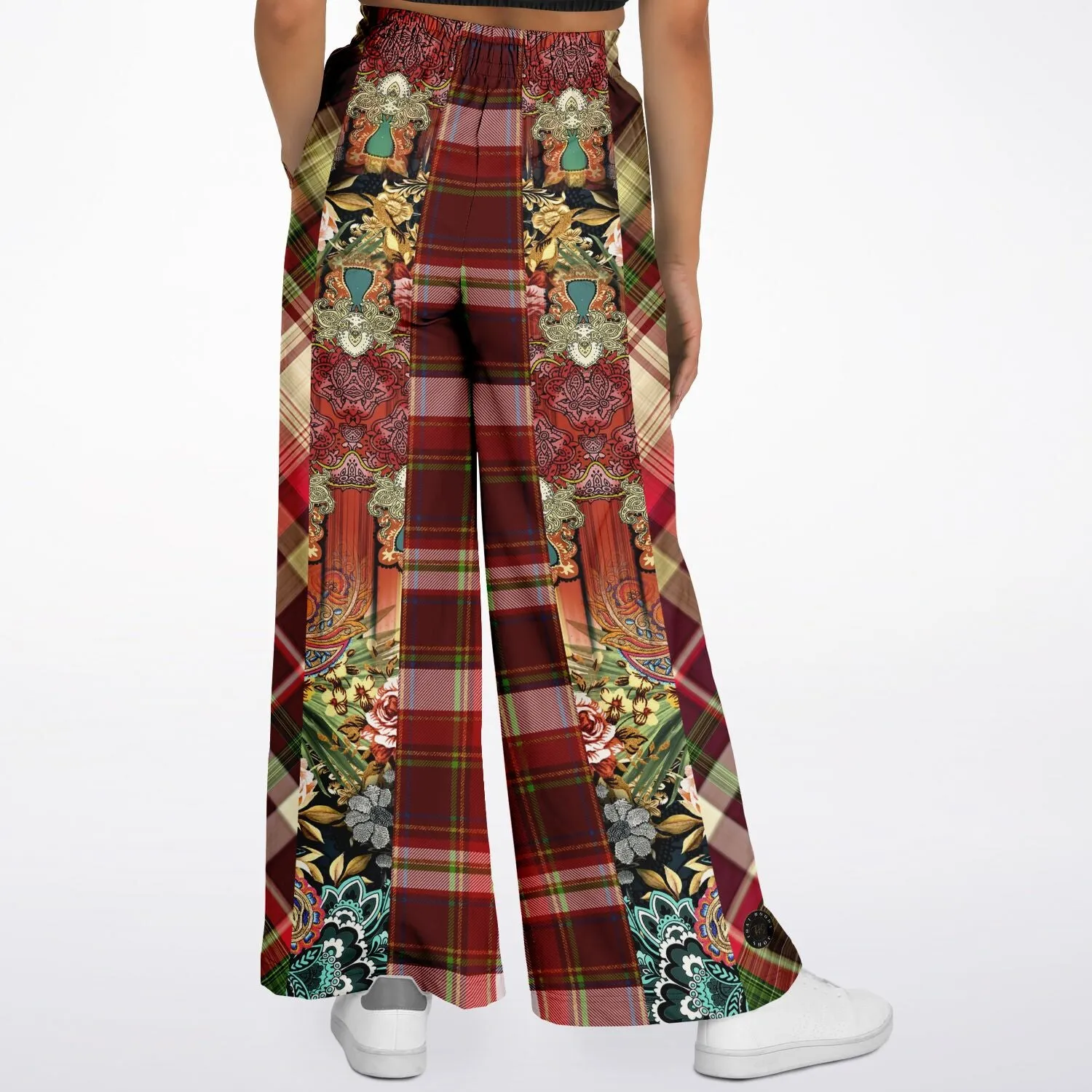 English Rose Plaid Eco-Poly Stretchy Phat Bellbottoms