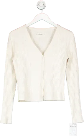 EVERLANE Cream The Rib-knit Organic Cotton V-neck Cardigan UK S