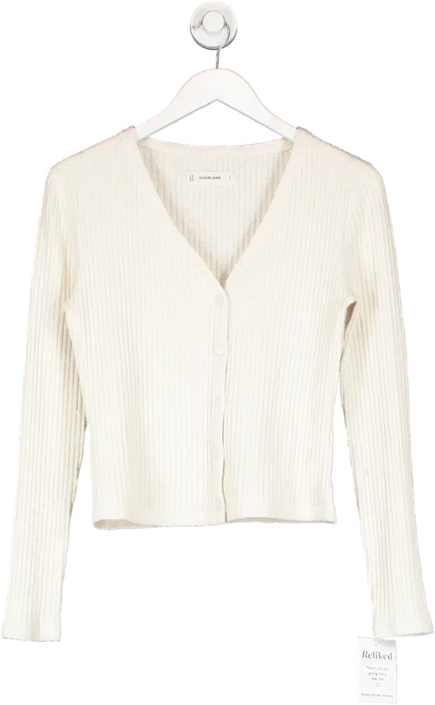 EVERLANE Cream The Rib-knit Organic Cotton V-neck Cardigan UK S