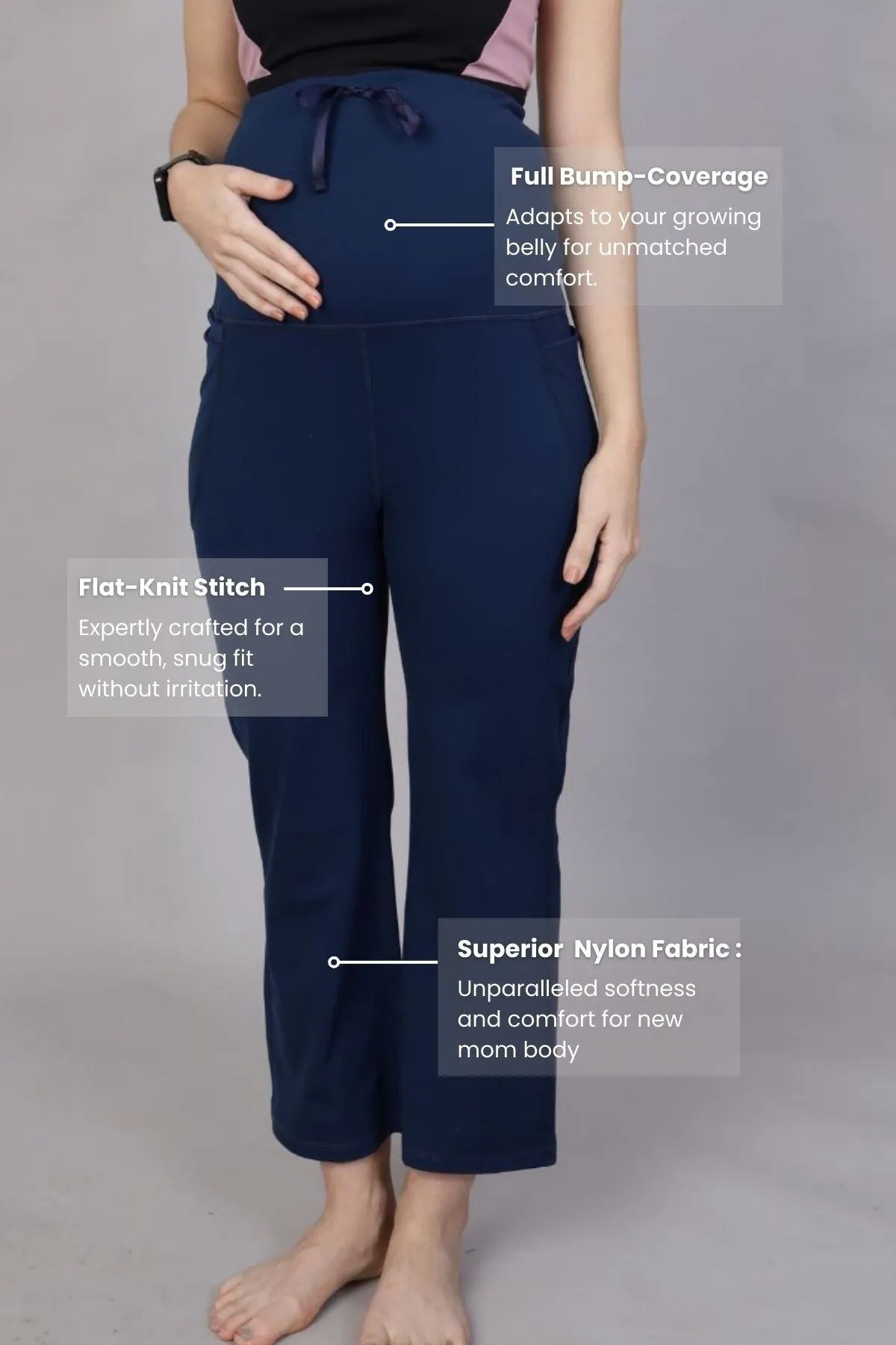 Full Bump-Coverage Navy Blue Flair Maternity Pants