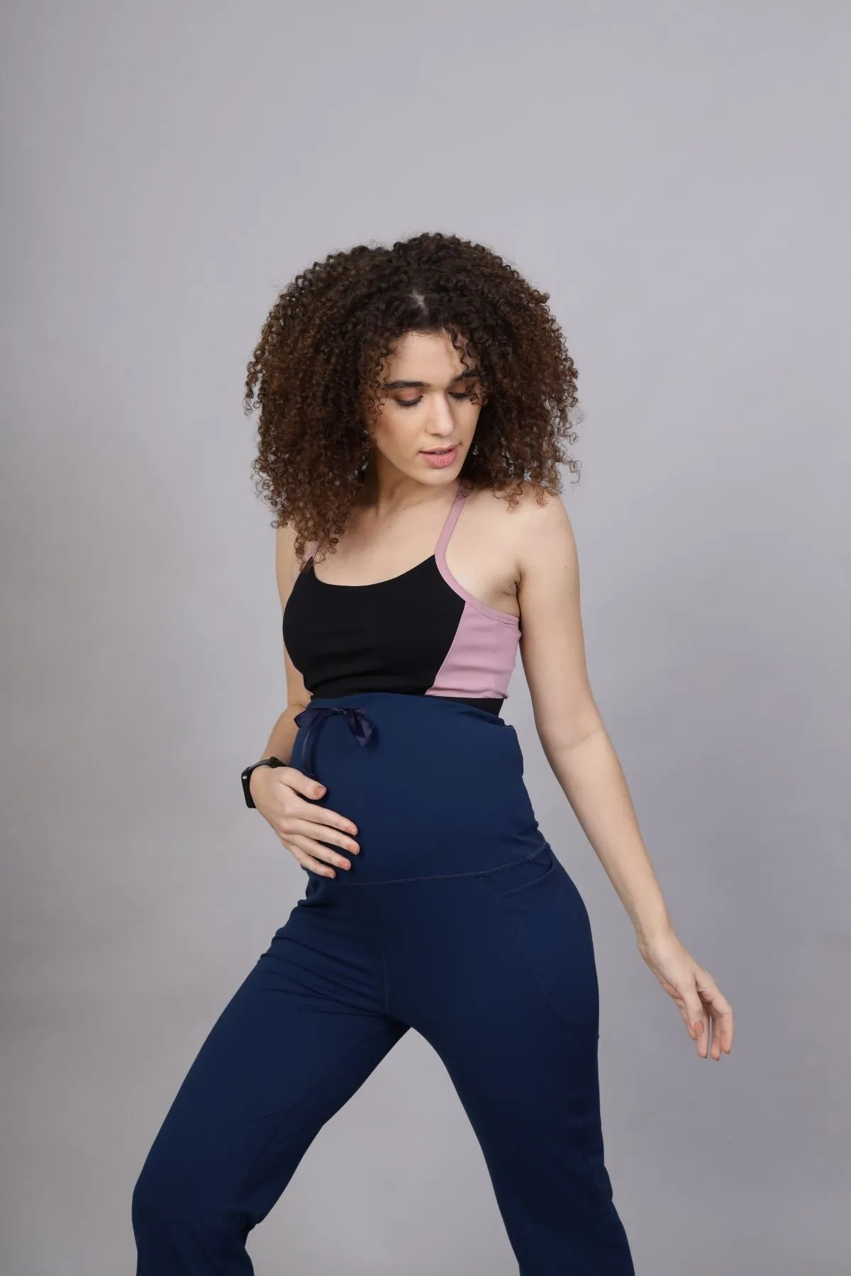 Full Bump-Coverage Navy Blue Flair Maternity Pants