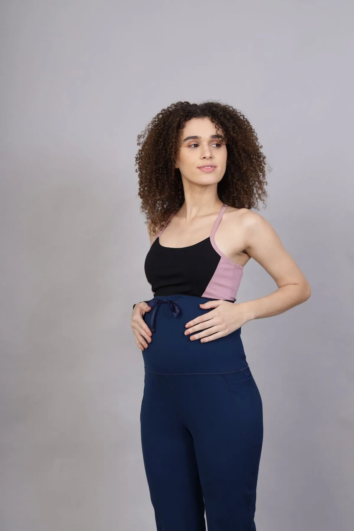 Full Bump-Coverage Navy Blue Flair Maternity Pants