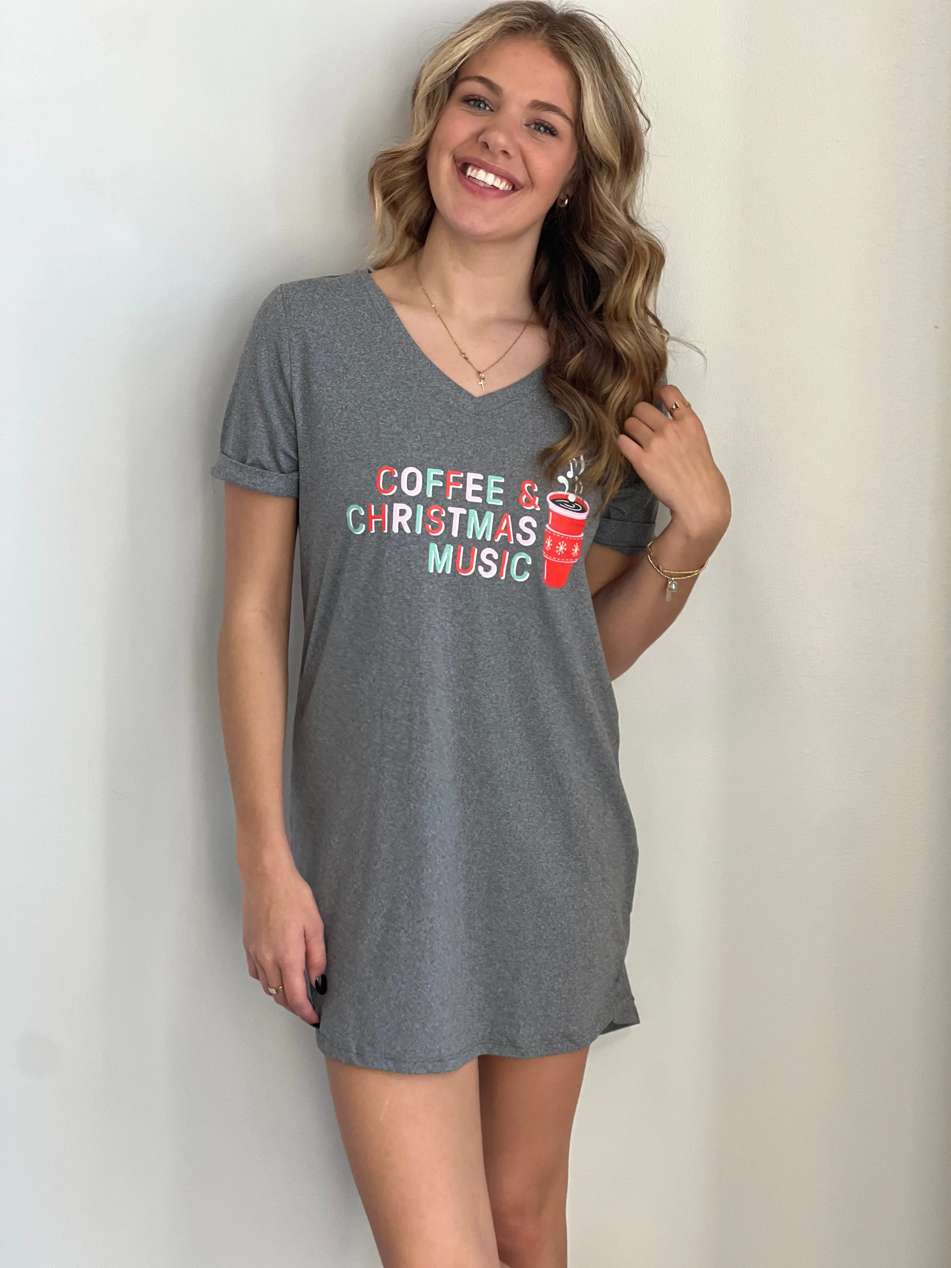 Hello Mello Coffee & Christmas Music Sleep Shirt