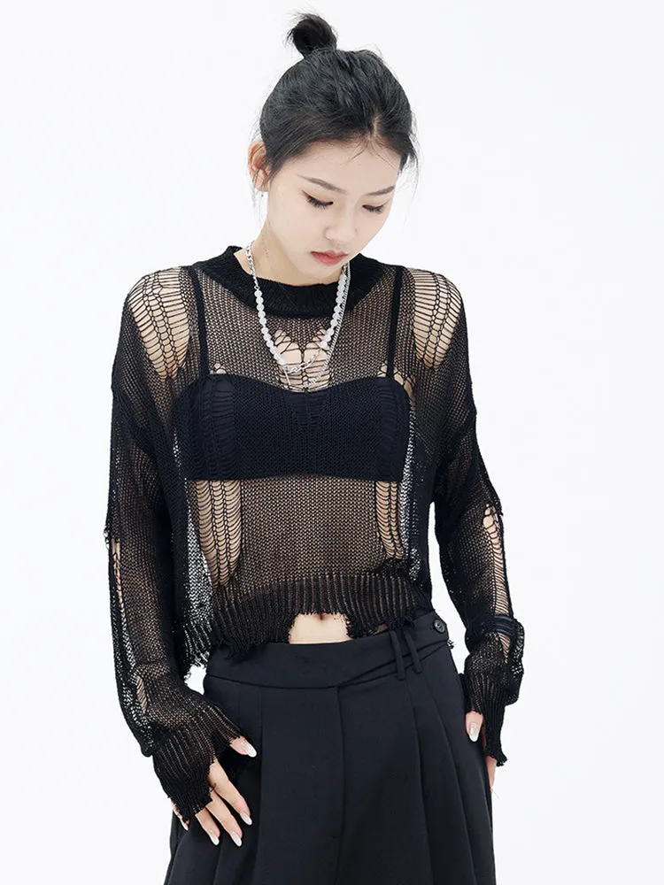 Izumi Destroyed Knit Sweater - Black