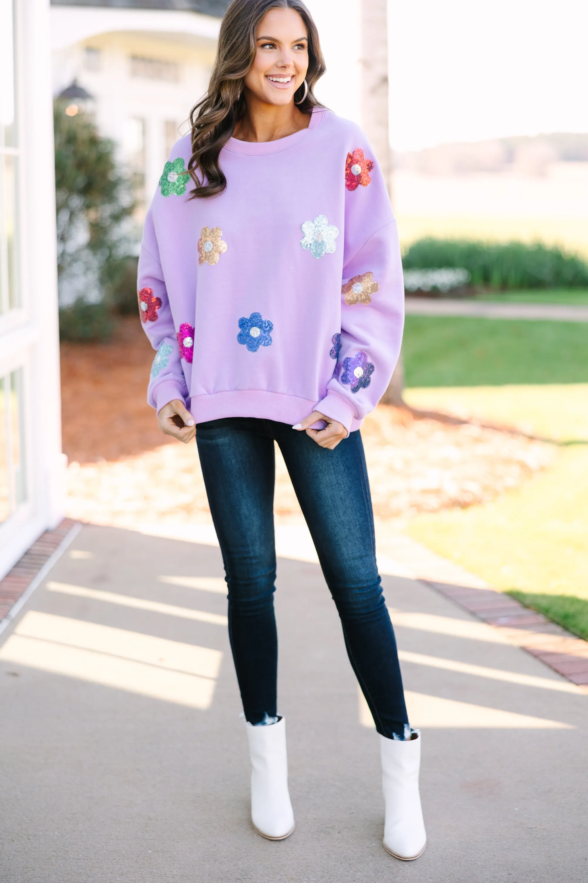 Just My Type Lavender Purple Floral Sweatshirt