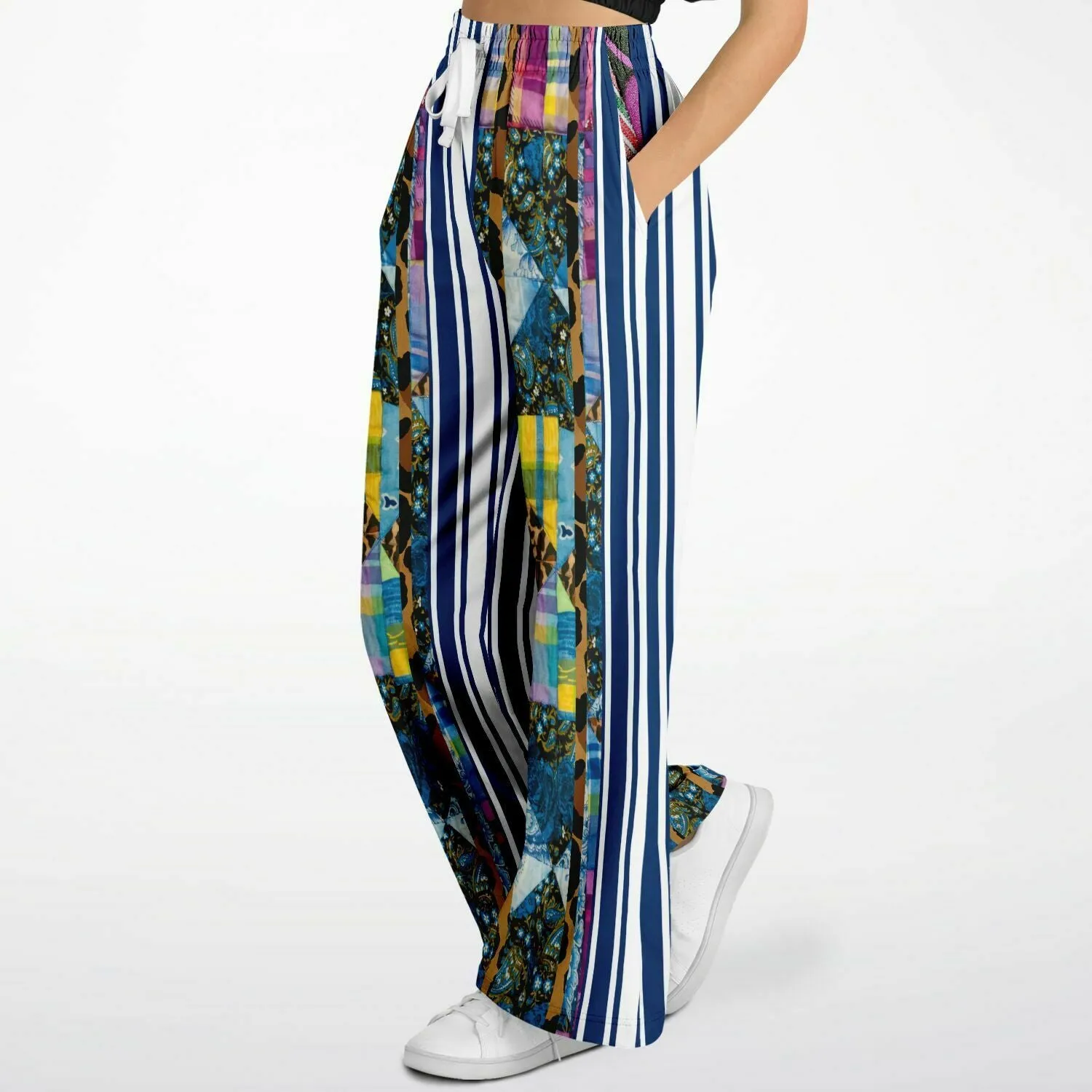 Juxtapose Striped Patchwork Eco-Poly Stretchy Phat Bellbottoms