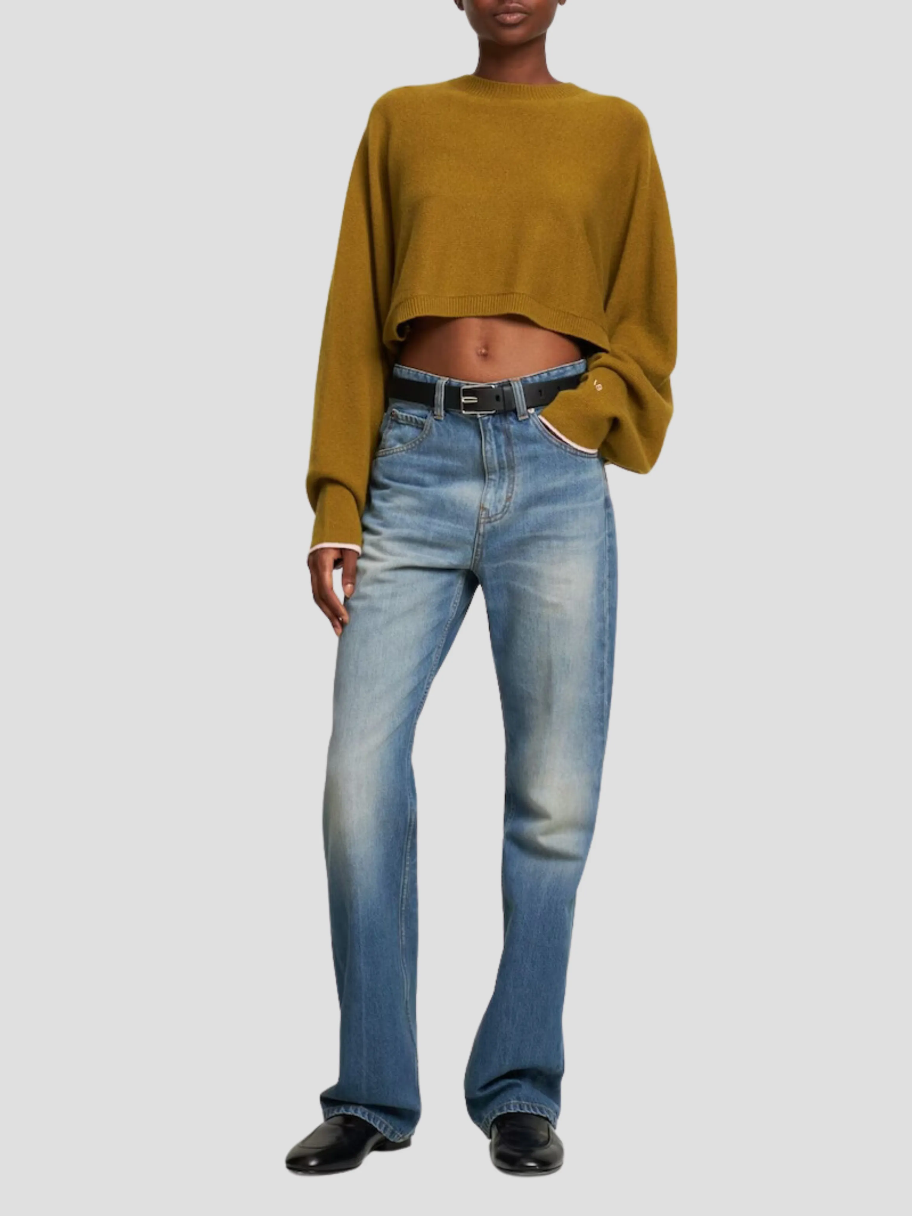 Khaki Crew Neck Cropped Jumper