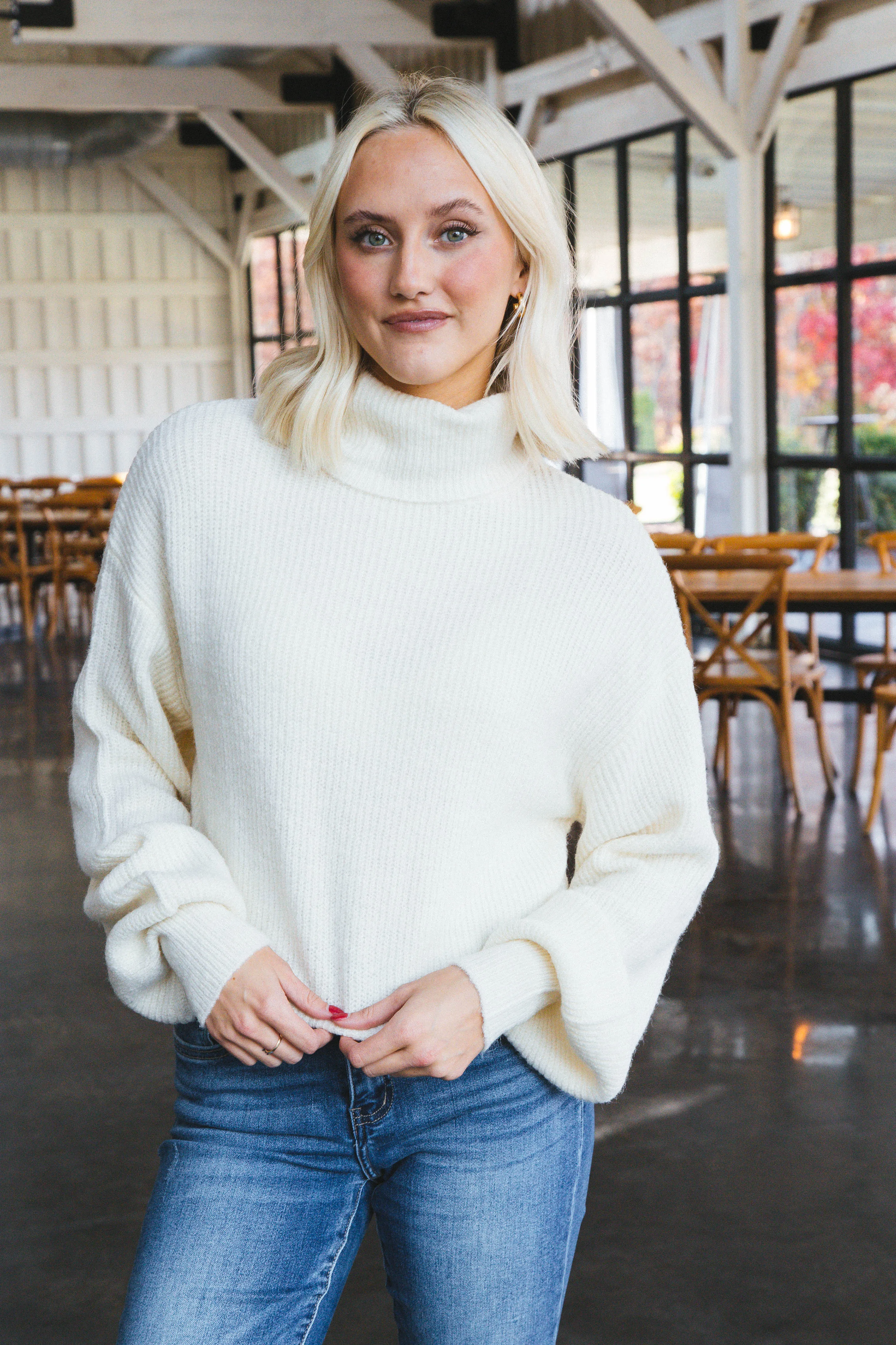 Layla Cropped Turtleneck, Cream