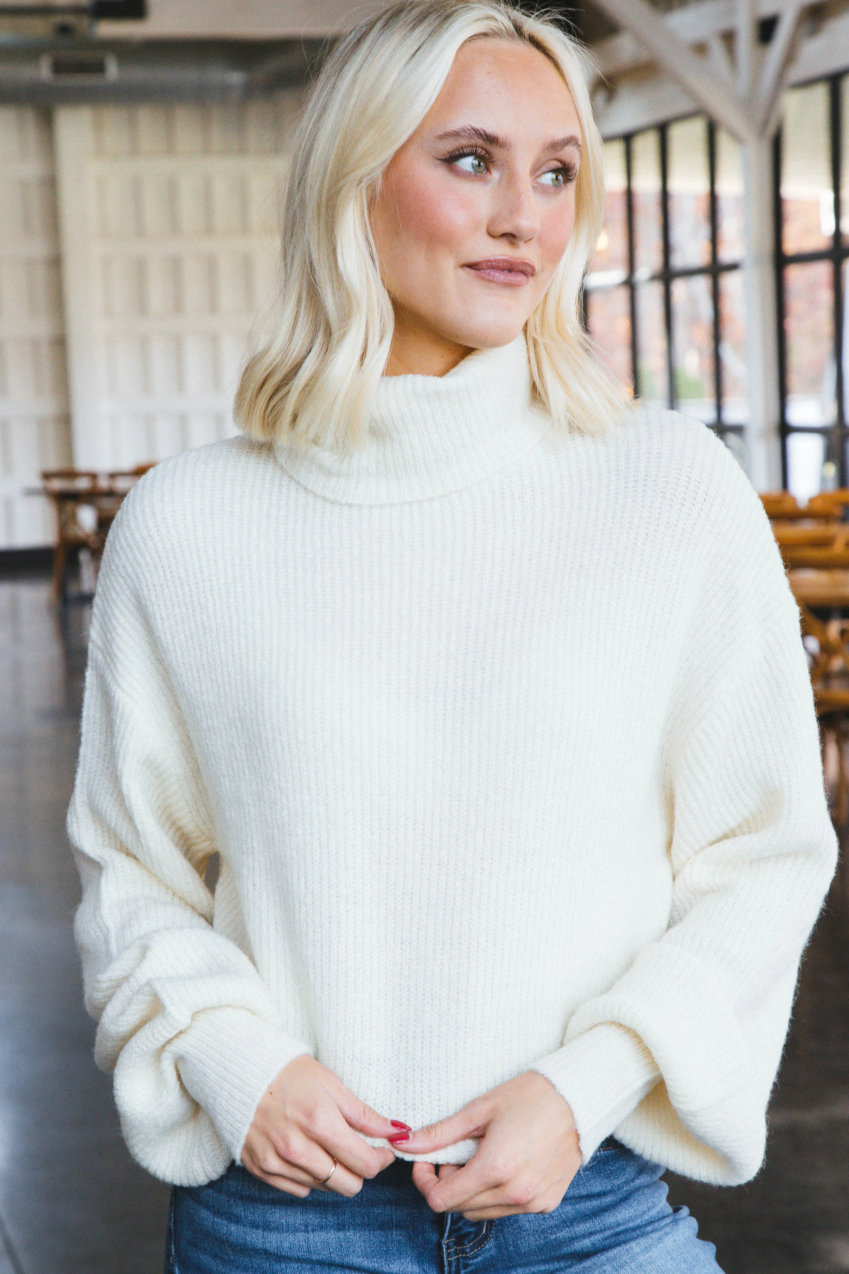 Layla Cropped Turtleneck, Cream