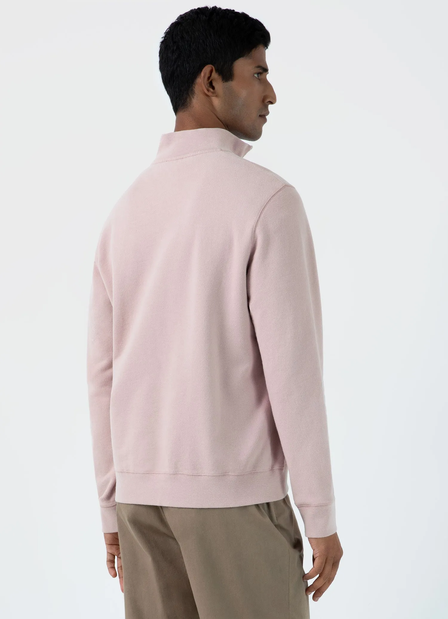 Men's Half Zip Loopback Sweatshirt in Pale Pink