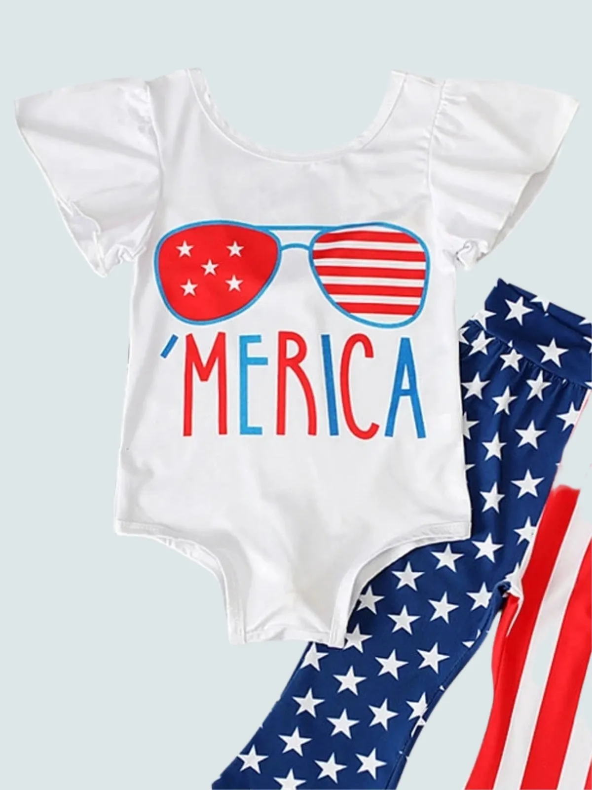 'Merica Flutter Sleeve Onesie And US Flag Pants Set