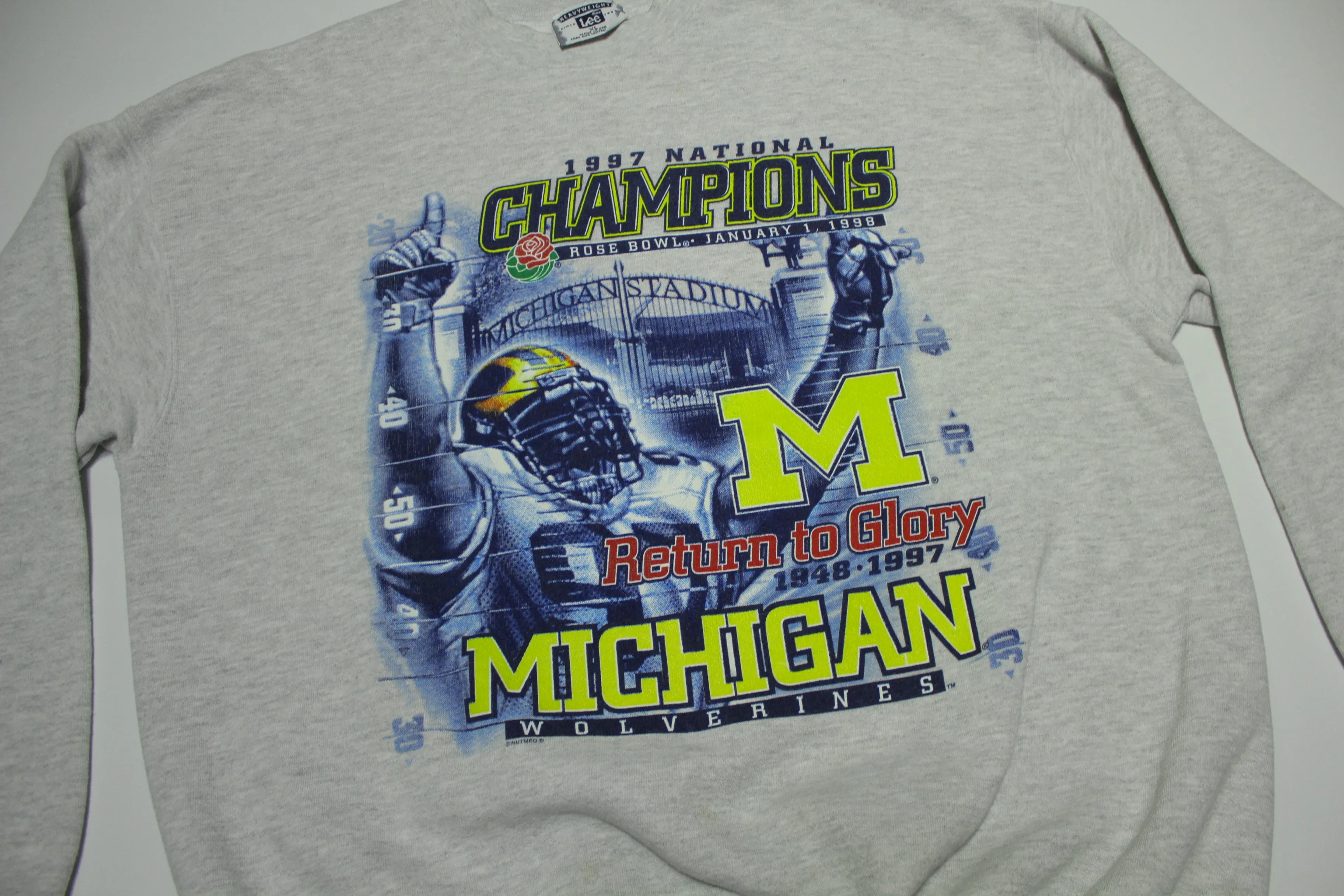 Michigan Vintage 1997 Champions Rose Bowl UM Wolverines Nutmeg Lee Sport Sweatshirt