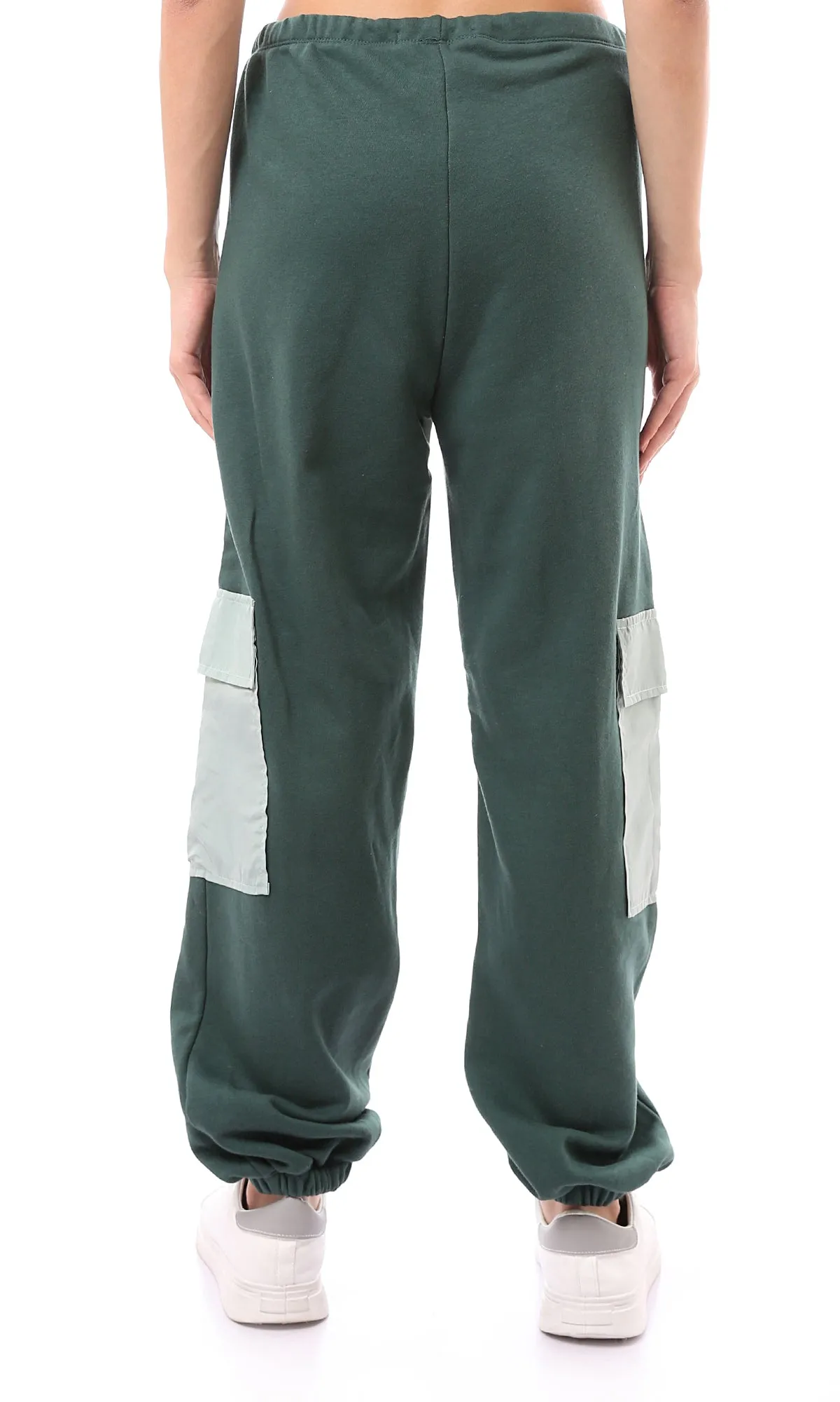 O172867 Trendy Wide Leg Bi-Tone Cargo Pants - Green Shades