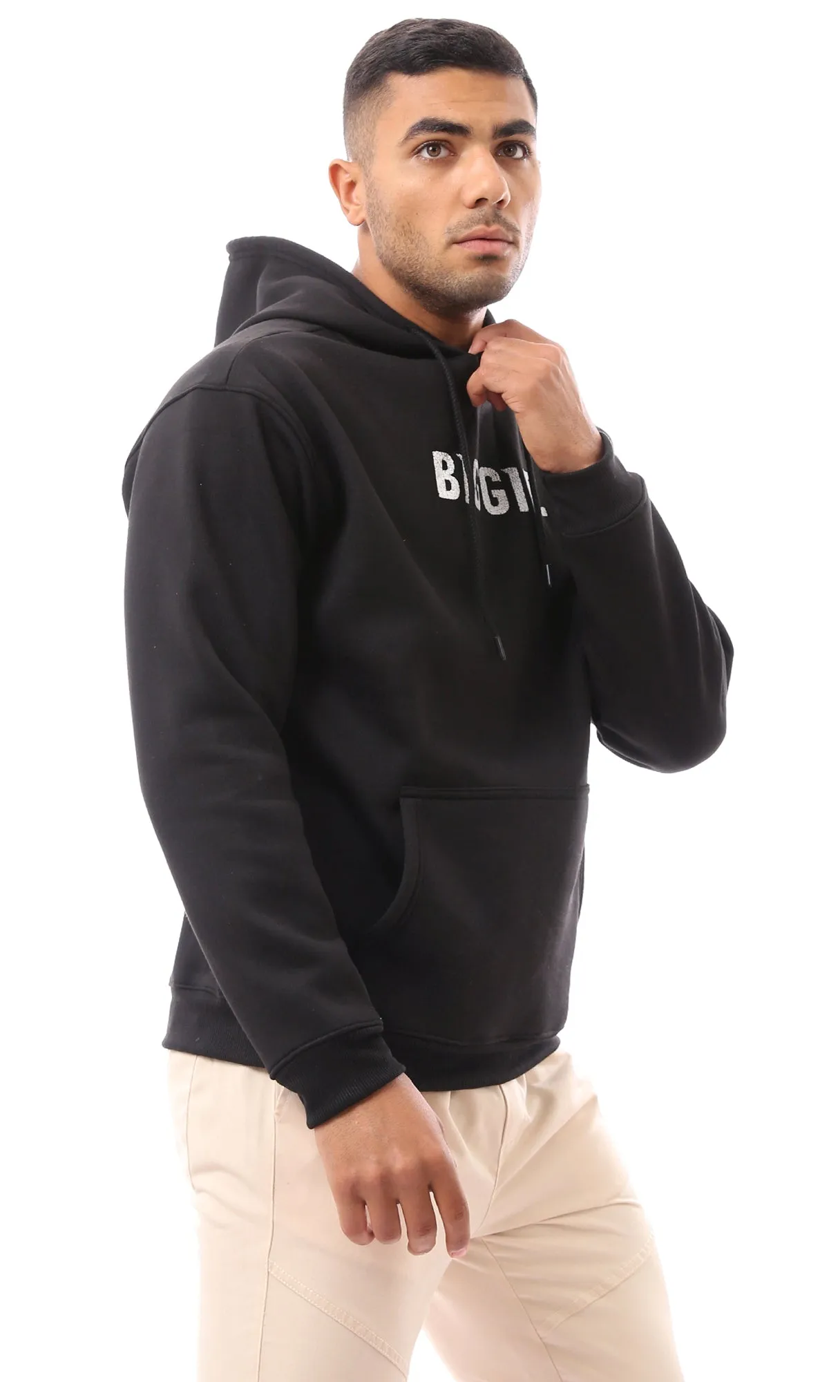 O173703 Front & Back Print Bigge Black Winter Hoodie