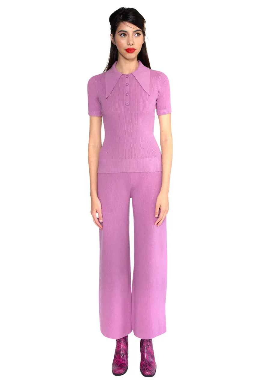 Orchid Dusk Ribbed Peachskin Palazzo Pants