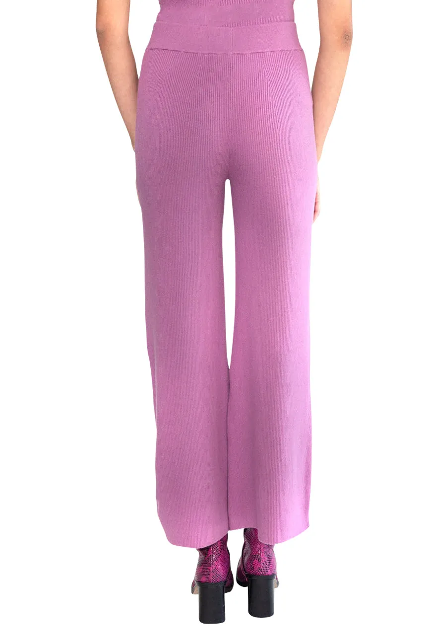 Orchid Dusk Ribbed Peachskin Palazzo Pants