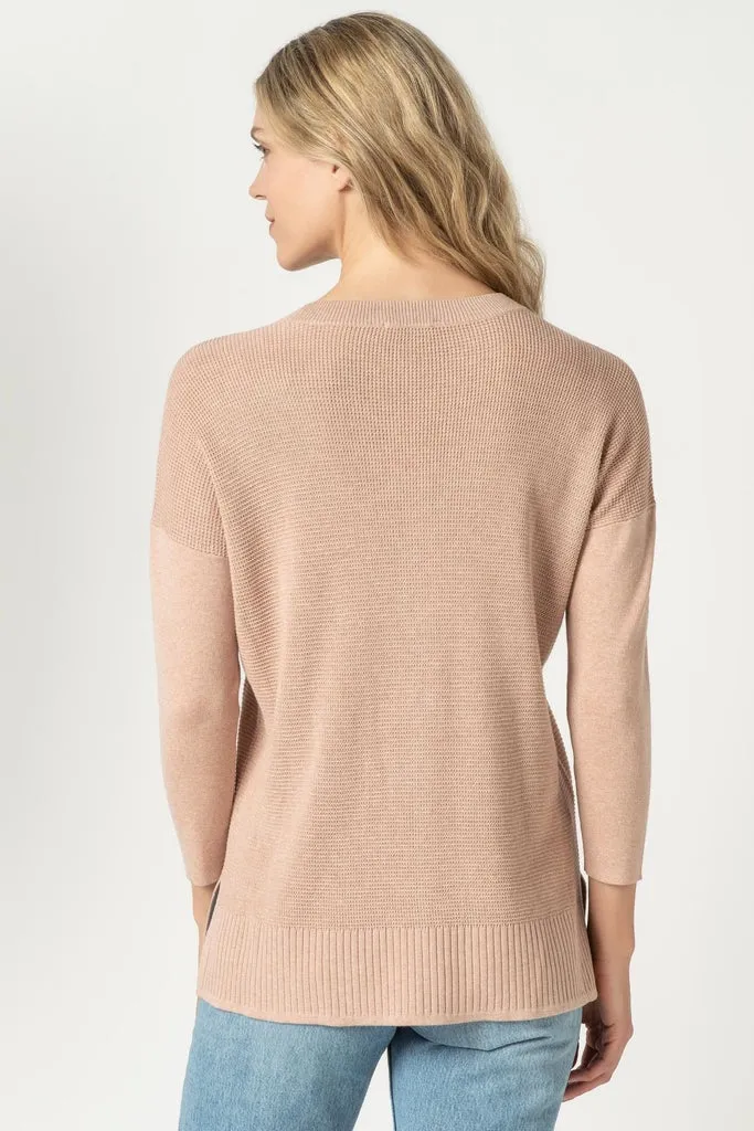 PA1586c LILLA P Button Henley Tunic Sweater