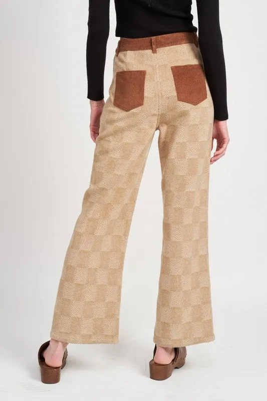 PLAID CHECKERED WIDE LEG PANTS