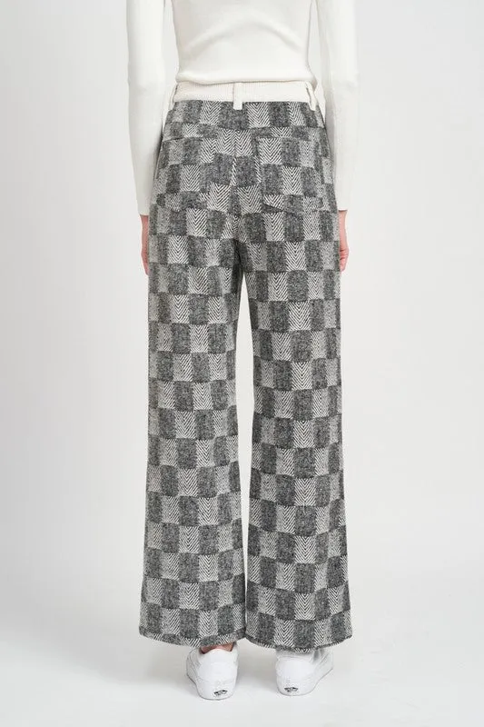 PLAID CHECKERED WIDE LEG PANTS