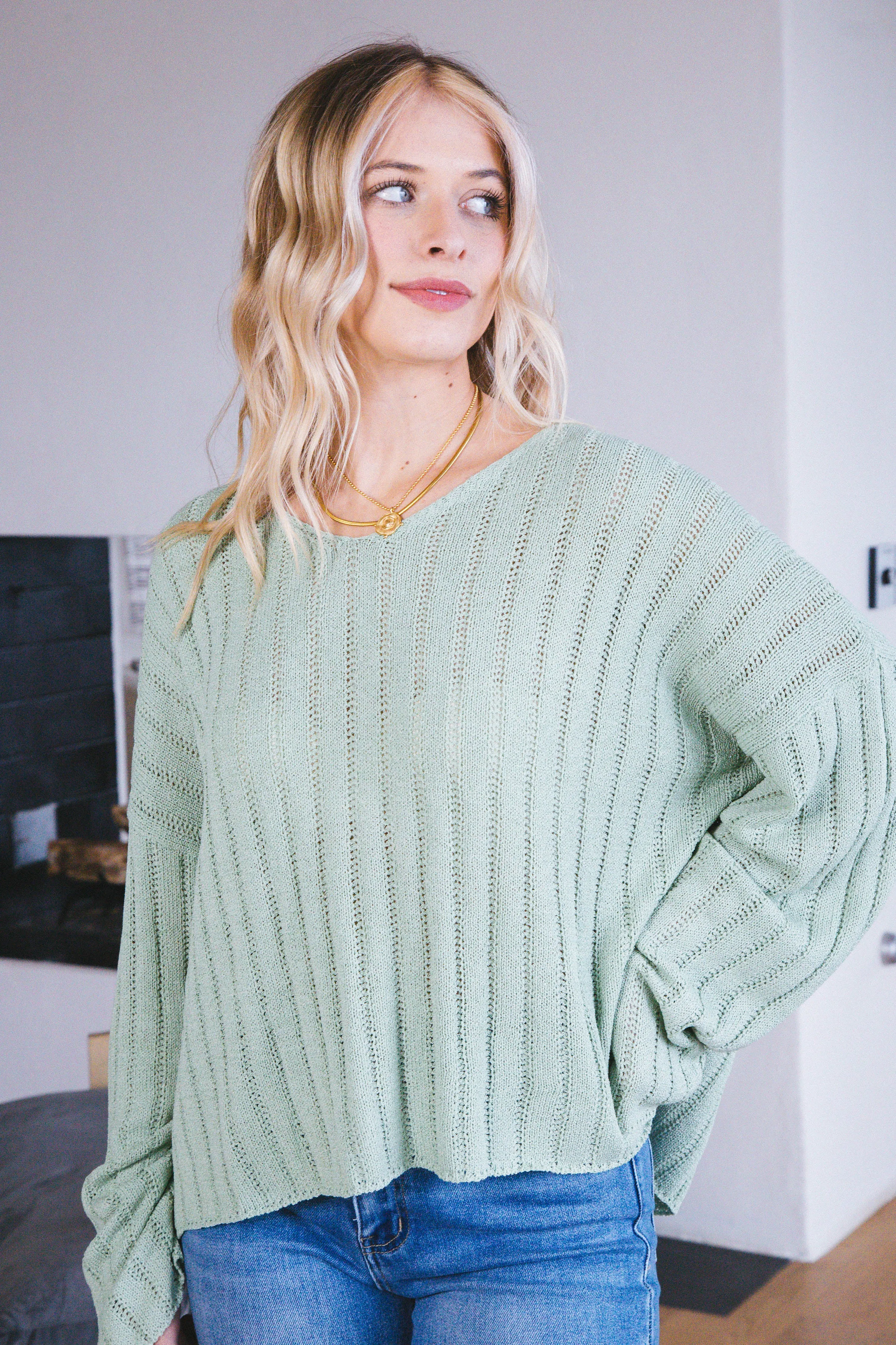 Presley Lightweight Sweater, Soft Sage