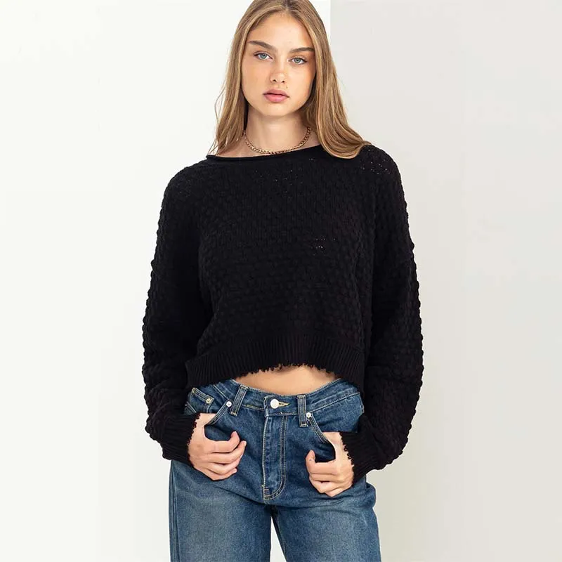 Pucker Open Neck Novelty Sweater