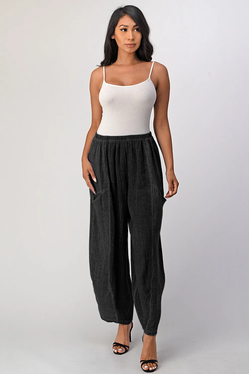 Straight Cotton Linen Pants With Pockets