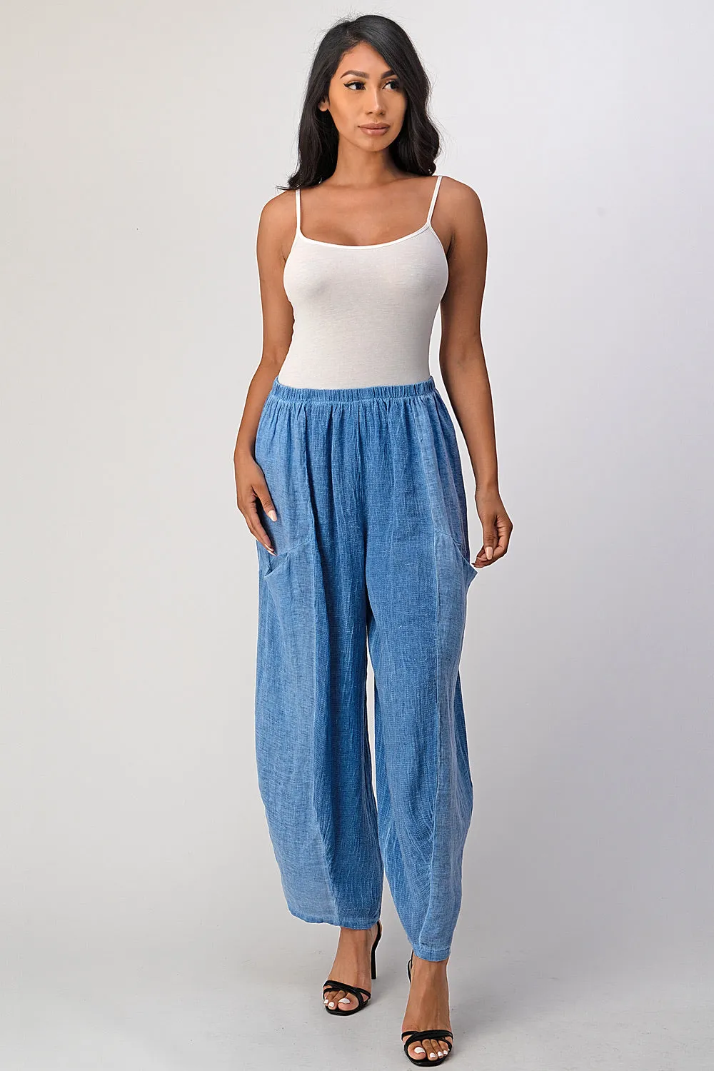 Straight Cotton Linen Pants With Pockets